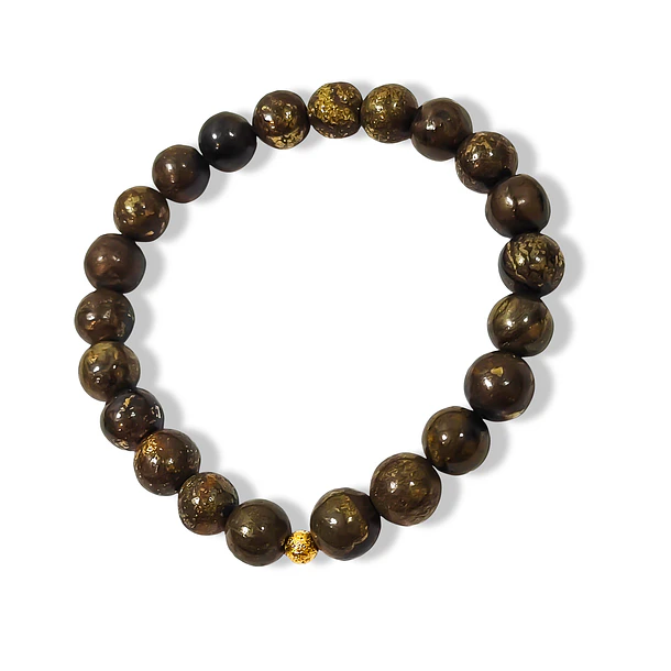 Pulsera Pirita 8mm Bolita Enchapada Oro 18K Elasticada 3