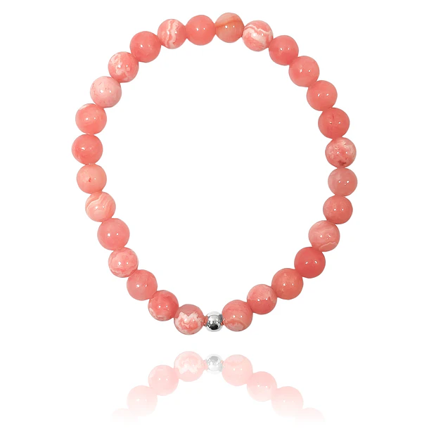 Pulsera Rodocrosita 6mm Bola Plata Fina 925 Elasticada