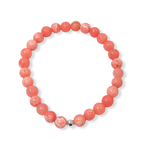 Pulsera Rodocrosita 6mm Bola Plata Fina 925 Elasticada 3