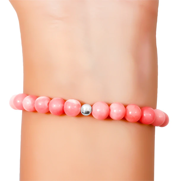 Pulsera Rodocrosita 6mm Bola Plata Fina 925 Elasticada