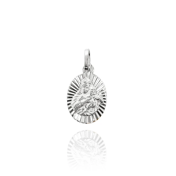 Colgante Medalla Virgen Del Carmen 11mm Rayos Plata Fina 925 1
