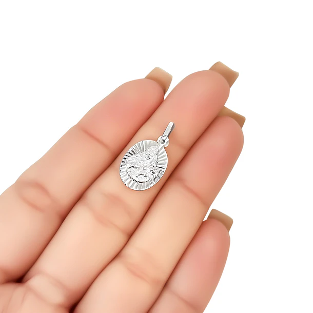 Colgante Medalla Virgen Del Carmen 11mm Rayos Plata Fina 925 2