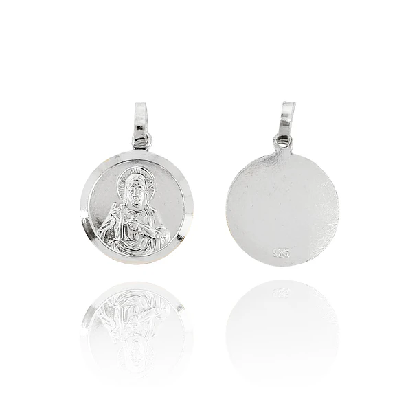 Colgante Medalla Sagrado Corazón 16mm Plata Fina 925 3
