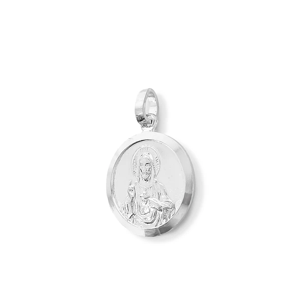 Colgante Medalla Sagrado Corazón 16mm Plata Fina 925 4
