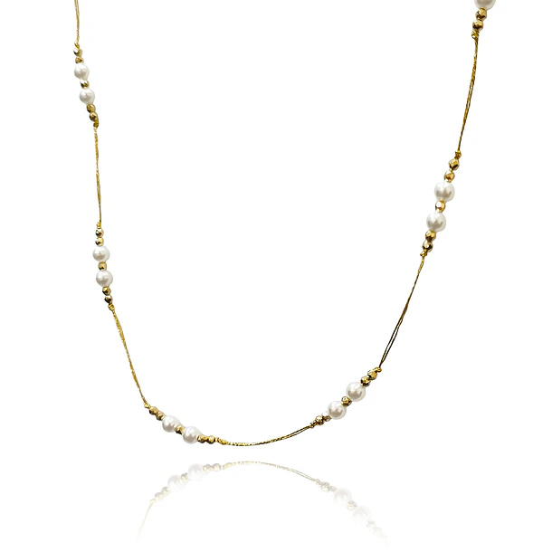 Collar Perla Shellpearl 4mm Hilos Dorados Enchapado Oro 18K