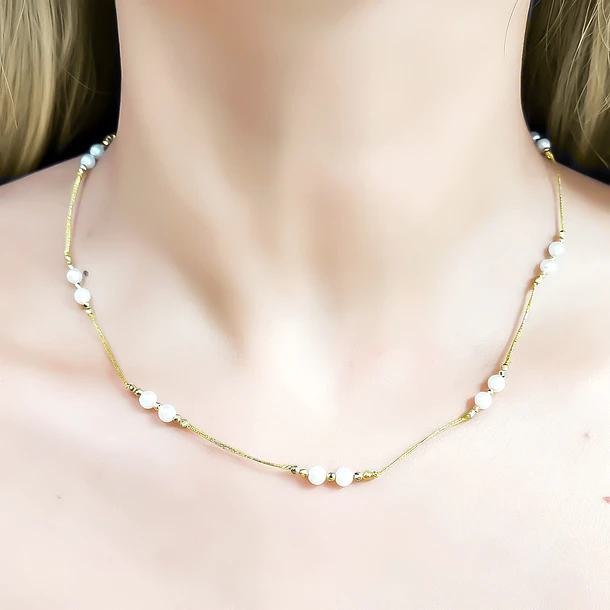 Collar Perla Shellpearl 4mm Hilos Dorados Enchapado Oro 18K