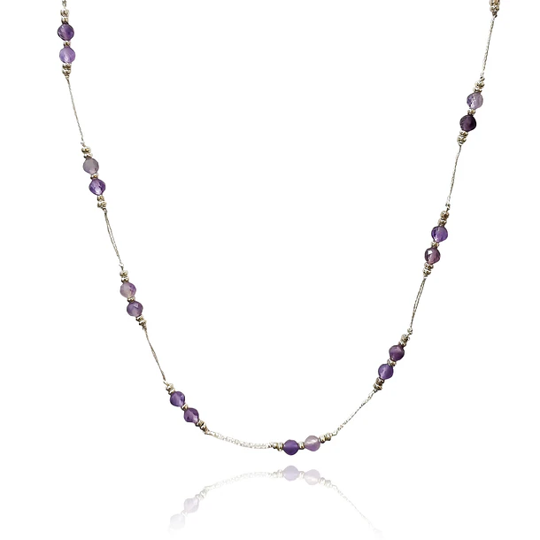 Collar Amatista Facetada 4mm Hilos Plata Fina 925