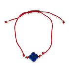 Pulsera Trébol Lapislázuli Bola Plata Fina 925 cordón Rojo Ajustable 3