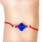Pulsera Trébol Lapislázuli Bola Plata Fina 925 cordón Rojo Ajustable 2