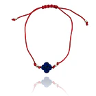 Pulsera Trébol Lapislázuli Bola Plata Fina 925 cordón Rojo Ajustable 1