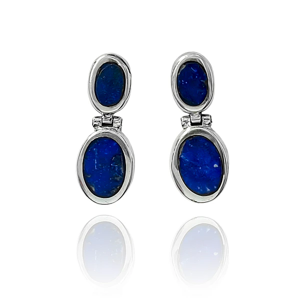 Aros Lapislázuli Bisagra Ovalado Plata Fina 950