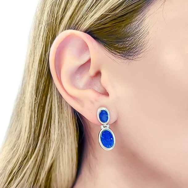 Aros Lapislázuli Bisagra Ovalado Plata Fina 950