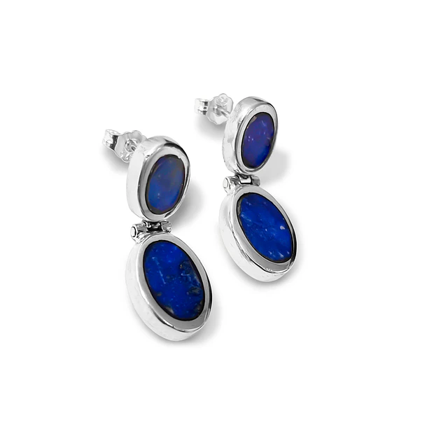 Aros Lapislázuli Bisagra Ovalado Plata Fina 950 3