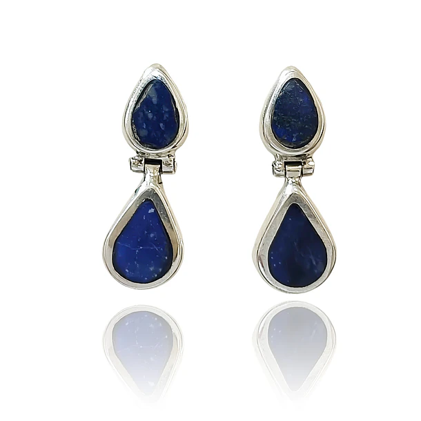 Aros Lapislázuli Bisagra Gota Plata Fina 950 1