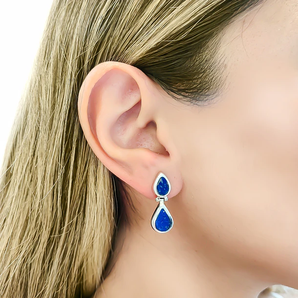 Aros Lapislázuli Bisagra Gota Plata Fina 950 2