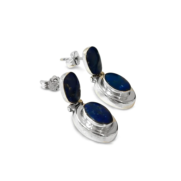 Aros Lapislázuli Ovalado Tope Bisagra Plata Fina 950 3