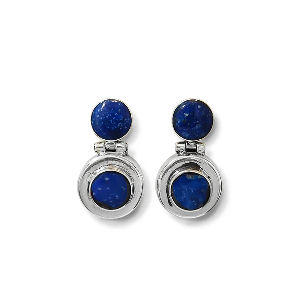 Aros Lapislázuli Redondo Tope Bisagra Plata Fina 950