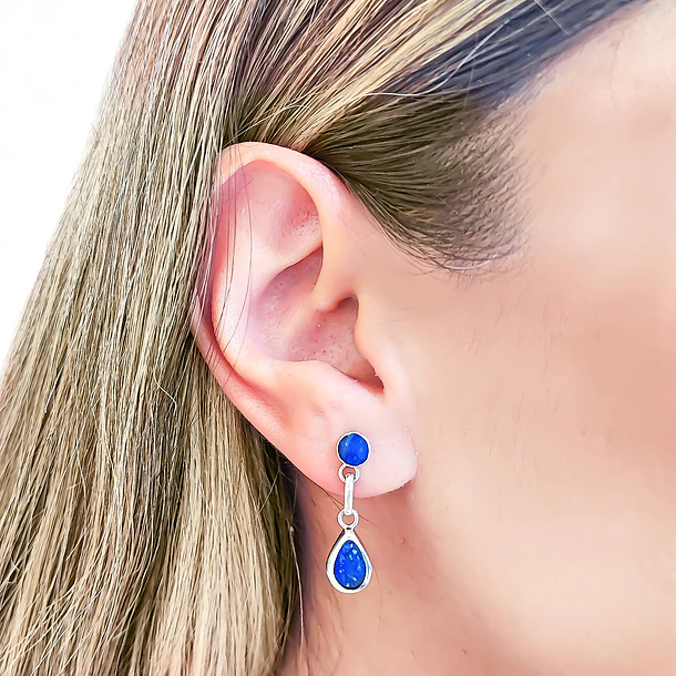 Set Aros Colgante Gota Liso Lapislázuli Plata Fina 950 2