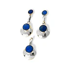 Set y Aros Lapislázuli Redondo Borde Plata Fina 950 4
