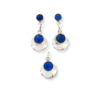 Set y Aros Lapislázuli Redondo Borde Plata Fina 950 1