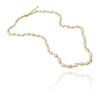 Collar Perla De Río Alargada Nudo Enchapado Oro 18K 1