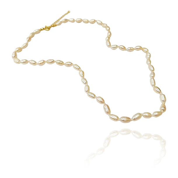 Collar Perla De Río Alargada Nudo Enchapado Oro 18K 1