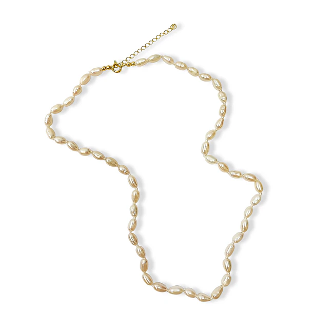 Collar Perla De Río Alargada Nudo Enchapado Oro 18K 3