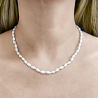 Collar Perla De Río Alargada Nudo Enchapado Oro 18K 2