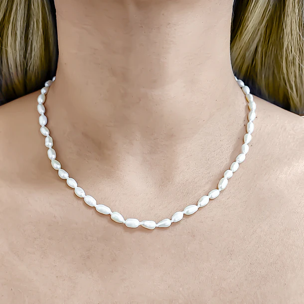 Collar Perla De Río Alargada Nudo Enchapado Oro 18K 2