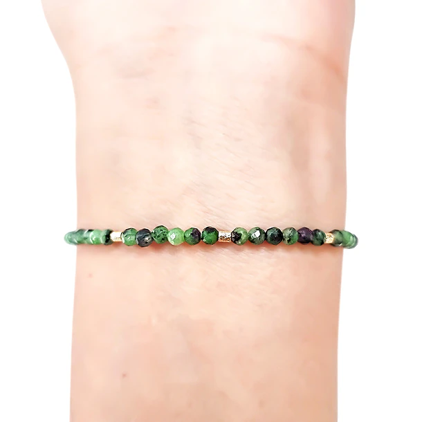 Pulsera Rubí Zoisita Facetada 3mm Mostacilla Enchapado Oro 18K 2
