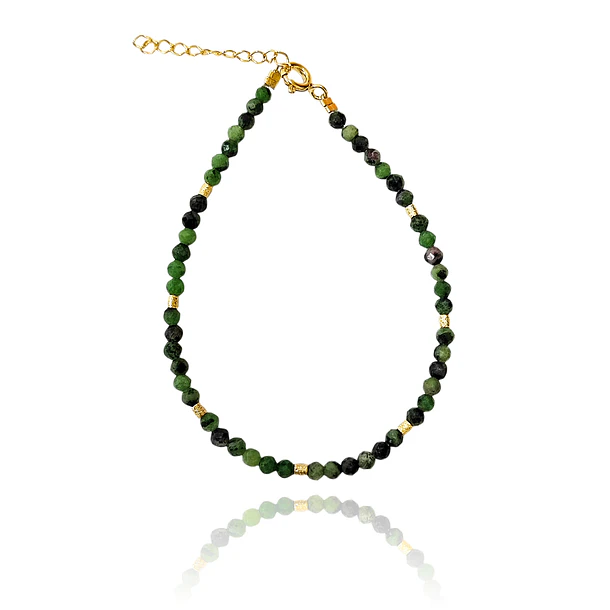 Pulsera Rubí Zoisita Facetada 3mm Mostacilla Enchapado Oro 18K 1