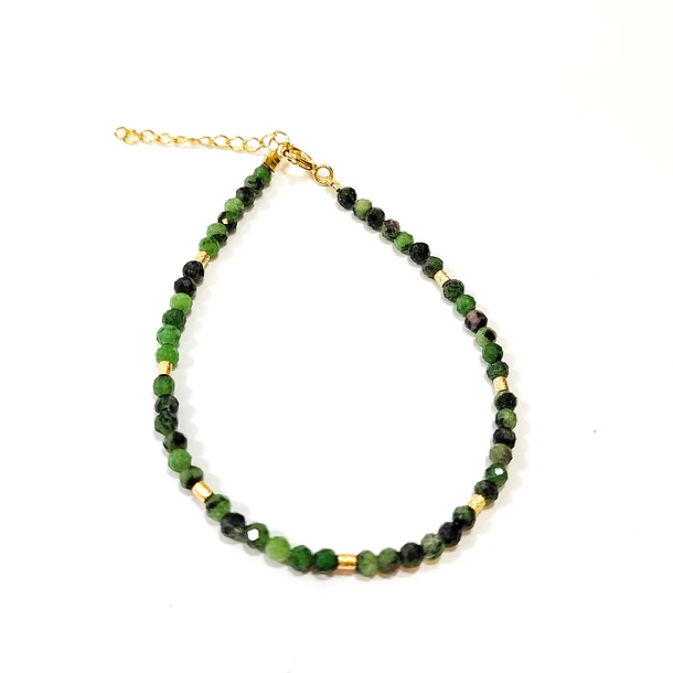 Pulsera Rubí Zoisita Facetada 3mm Mostacilla Enchapado Oro 18K 3