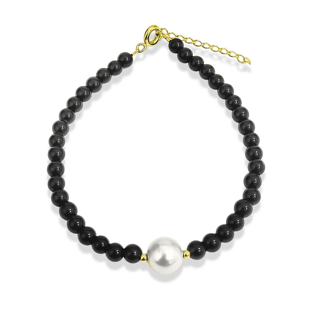 Pulsera Ónix 4mm Shellpearl 8mm Enchapado Oro 18K 3