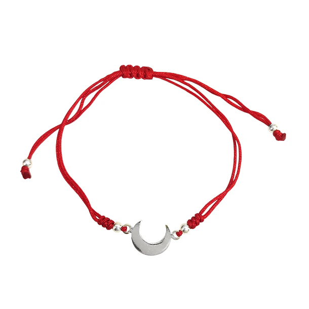 Pulsera Luna Invertida Plata Fina 925 Cordón Rojo 1