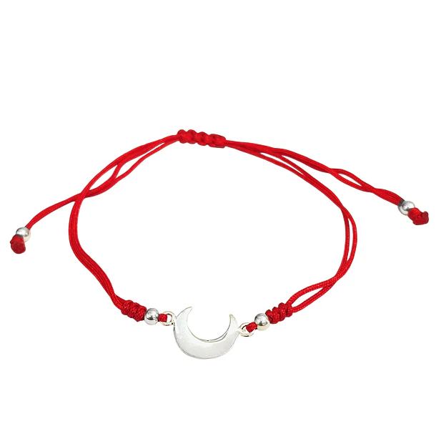 Pulsera Luna Invertida Plata Fina 925 Cordón Rojo 3