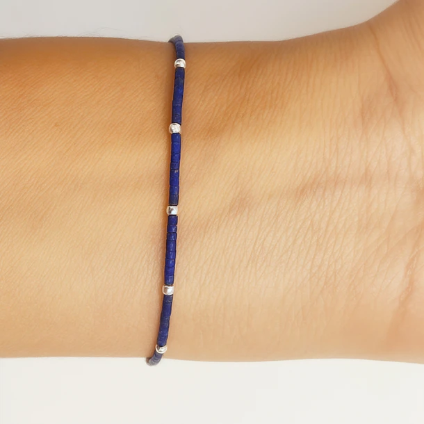 Pulsera Mostacilla Lapislázuli Plata Fina 925