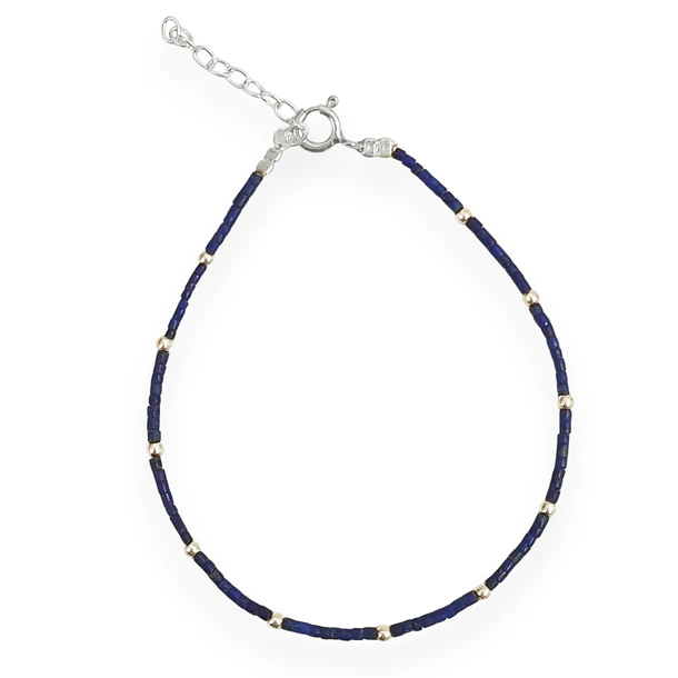 Pulsera Mostacilla Lapislázuli Plata Fina 925