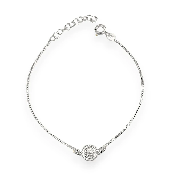 Pulsera Medalla San Benito Plata Fina 925