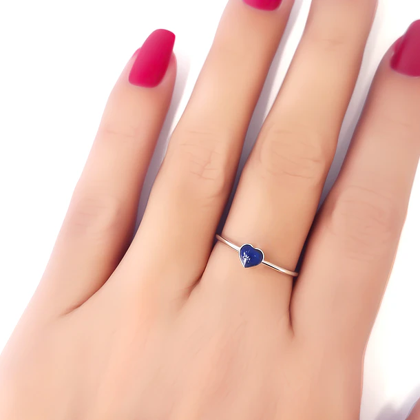 Anillo Lapislázuli Fino Corazón Plata Fina 925
