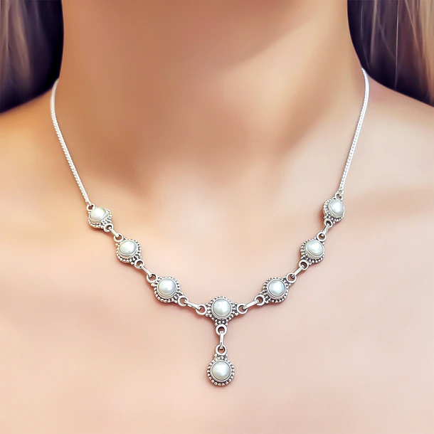 Collar Perla De Río Borde Plata Fina 925 