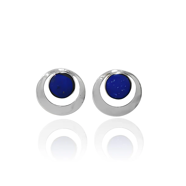 Aros Redondo Lapislázuli Calado Borde Plata Fina 950