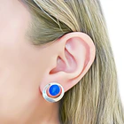 Aros Redondo Lapislázuli Calado Borde Plata Fina 950 2