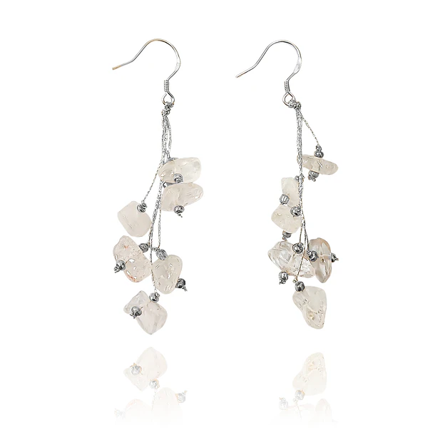 Aros Cuarzo Rosa Hilo Platedao Gancho Plata Fina 925