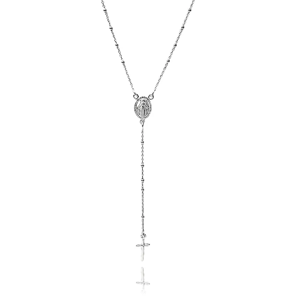 Collar Rosario Virgen De Los Rayos Cadena Limada Plata Fina 925