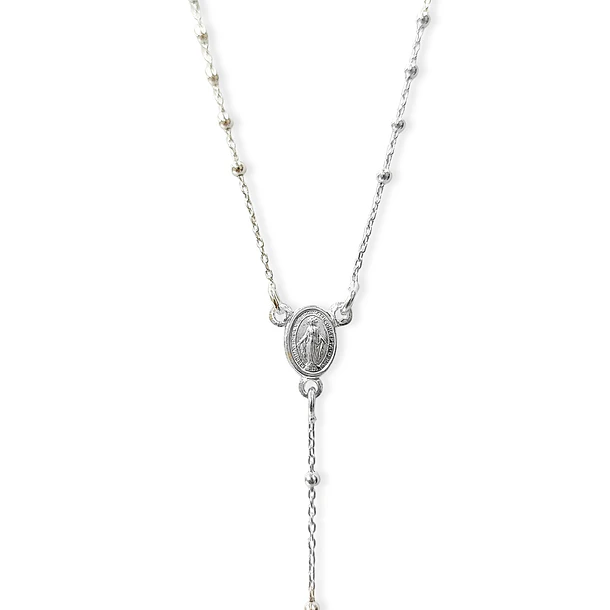Collar Rosario Virgen De Los Rayos Mini Cadena Limada Plata Fina 925 3