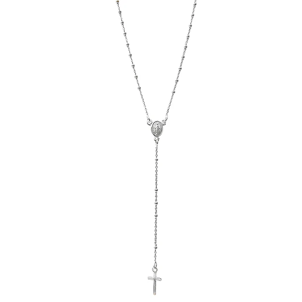 Collar Rosario Virgen De Los Rayos Mini Cadena Limada Plata Fina 925
