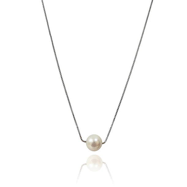 Collar Perla De Río 7mm Cadena Veneciana Plata Fina 925 1