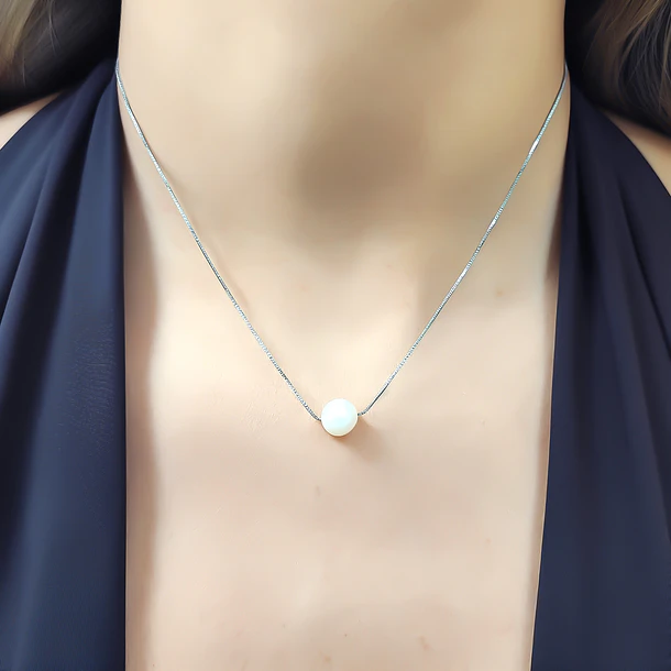 Collar Perla De Río 7mm Cadena Veneciana Plata Fina 925 2