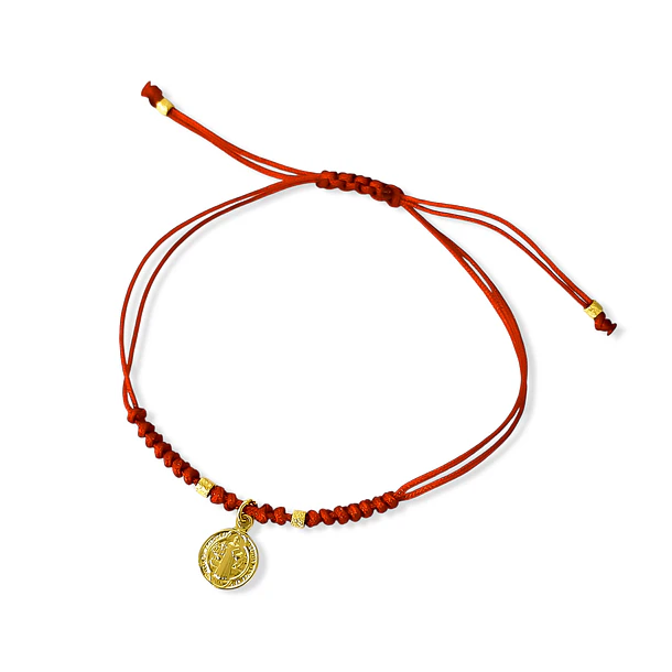 Pulsera San Benito Enchapado Oro 18K Cordón Rojo Nudo Serpiente Ajustable  3