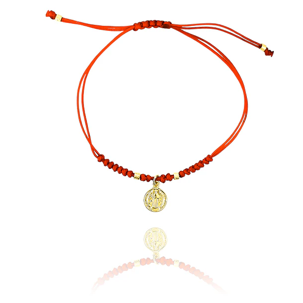 Pulsera San Benito Enchapado Oro 18K Cordón Rojo Nudo Serpiente Ajustable  1